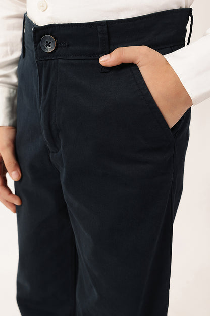 Boys Navy Blue Solid Stretch Trousers | One Friday