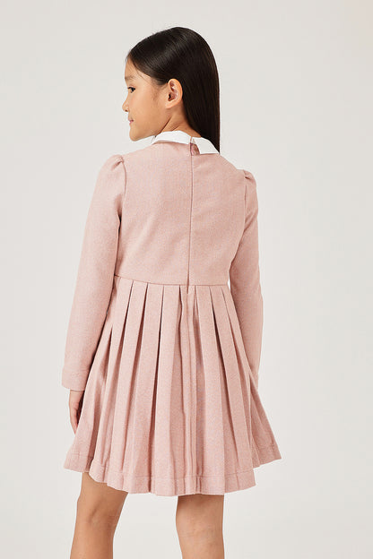 Girls Solid Polyester Peter Pan Collar Dress