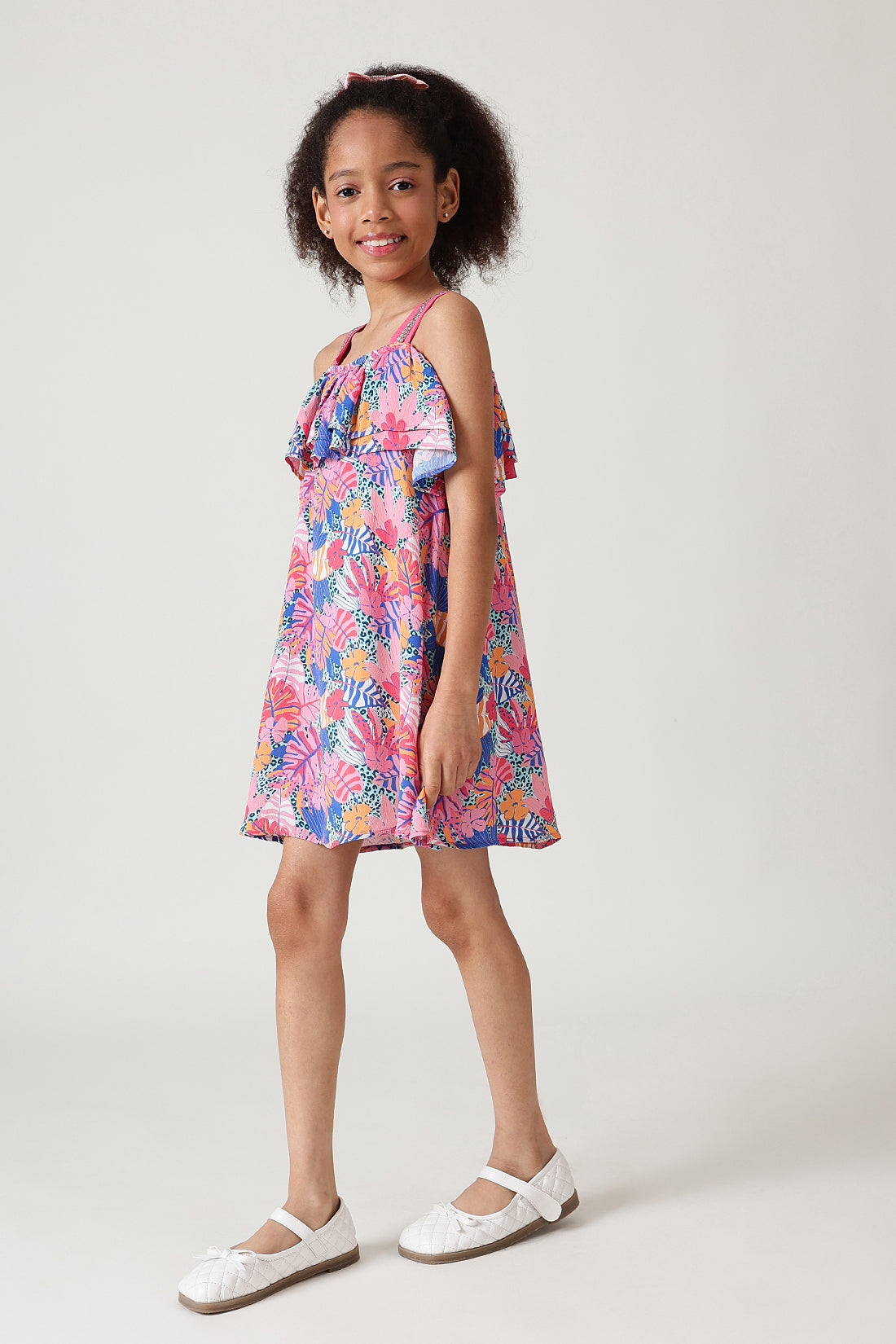 Girls Multi Color A-Line Floral Printed Dress