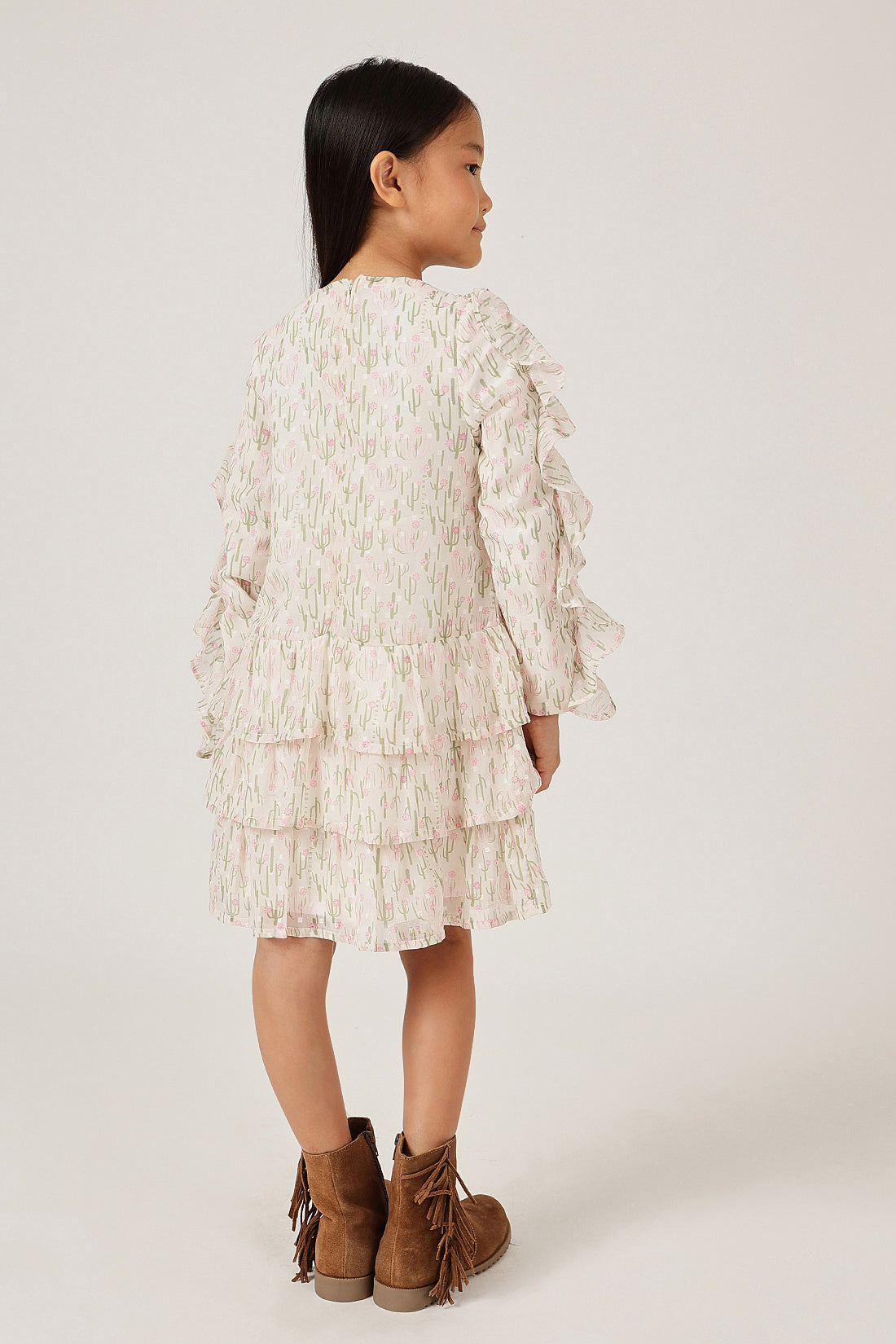 Girls Multicolour Abstract Round Neck Full Sleeve Dress | One Friday