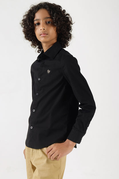 Boys Black Regular Fit Full Sleeve Solid Shirt by One Friday