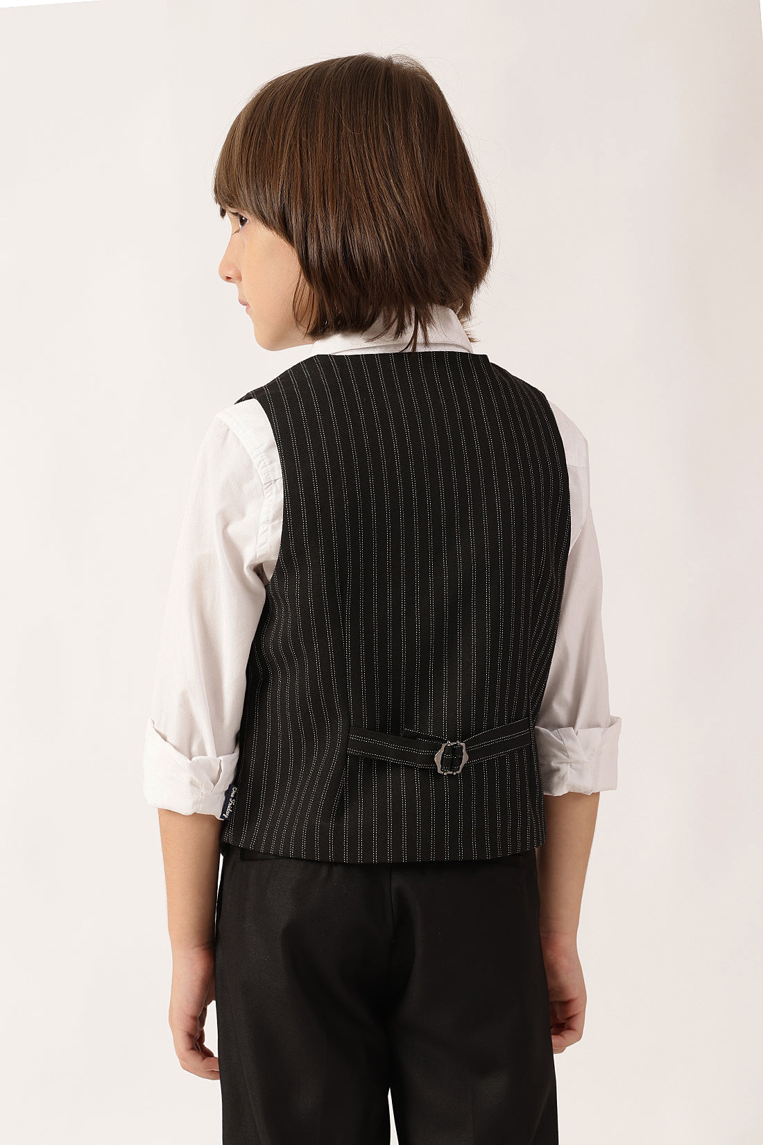 Boys Black Striped Sleeveless Waistcoat