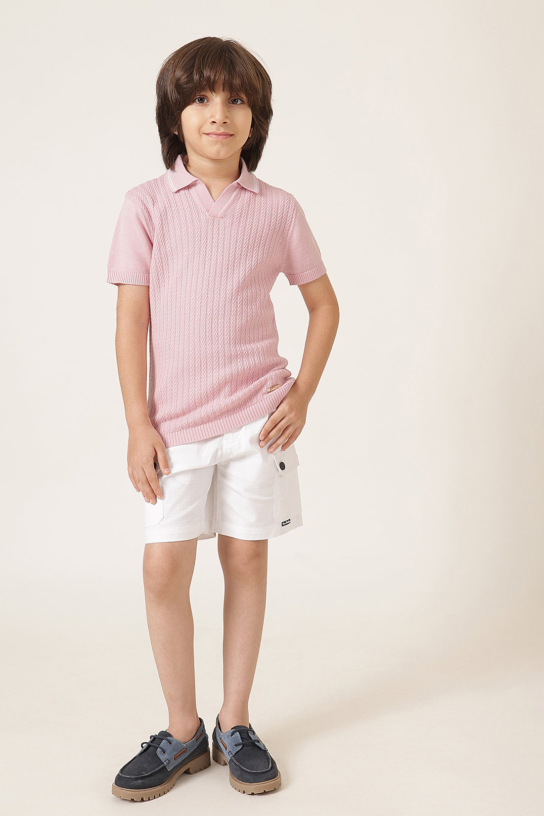 Boys Pink Solid Cotton Casual Summer T-Shirt