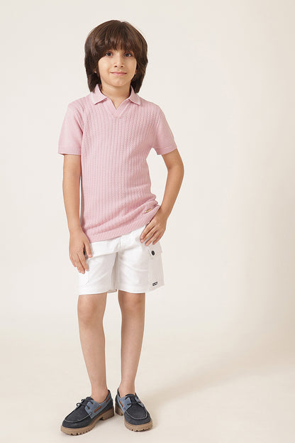 Boys Pink Solid Cotton Casual Summer T-Shirt