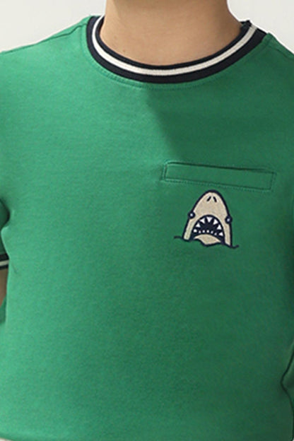 One Friday Kids Boys Green Cotton Half Sleeves T-shirt - One Friday World
