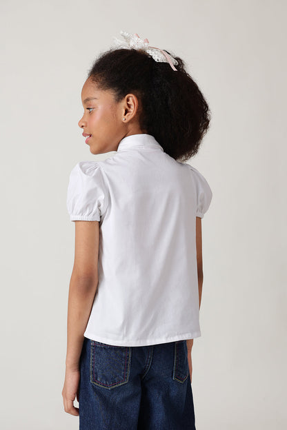 Girls White Regular Fit Half Sleeve Solid Top by One Friday