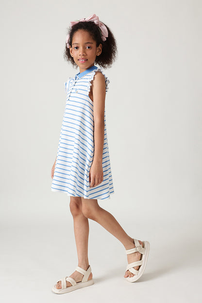 Girls Blue A-Line Stripe Dress