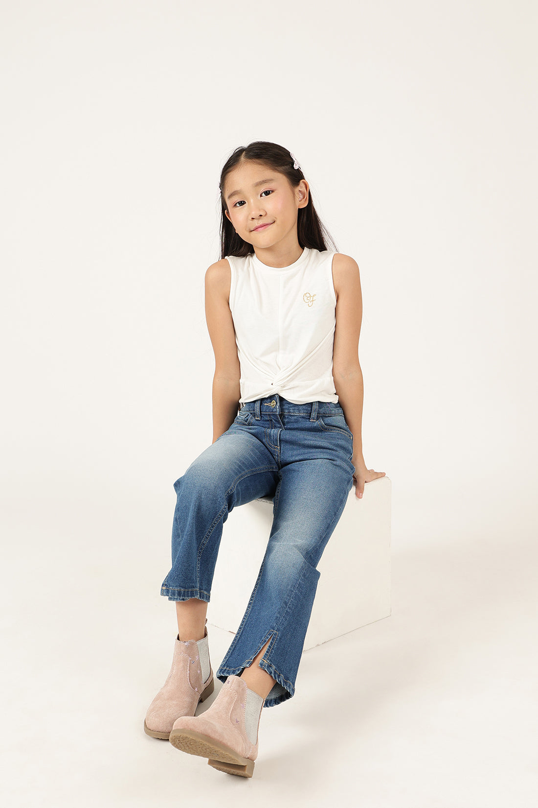 Girls Blue Classic Fit Cotton Denim Jeans | One Friday
