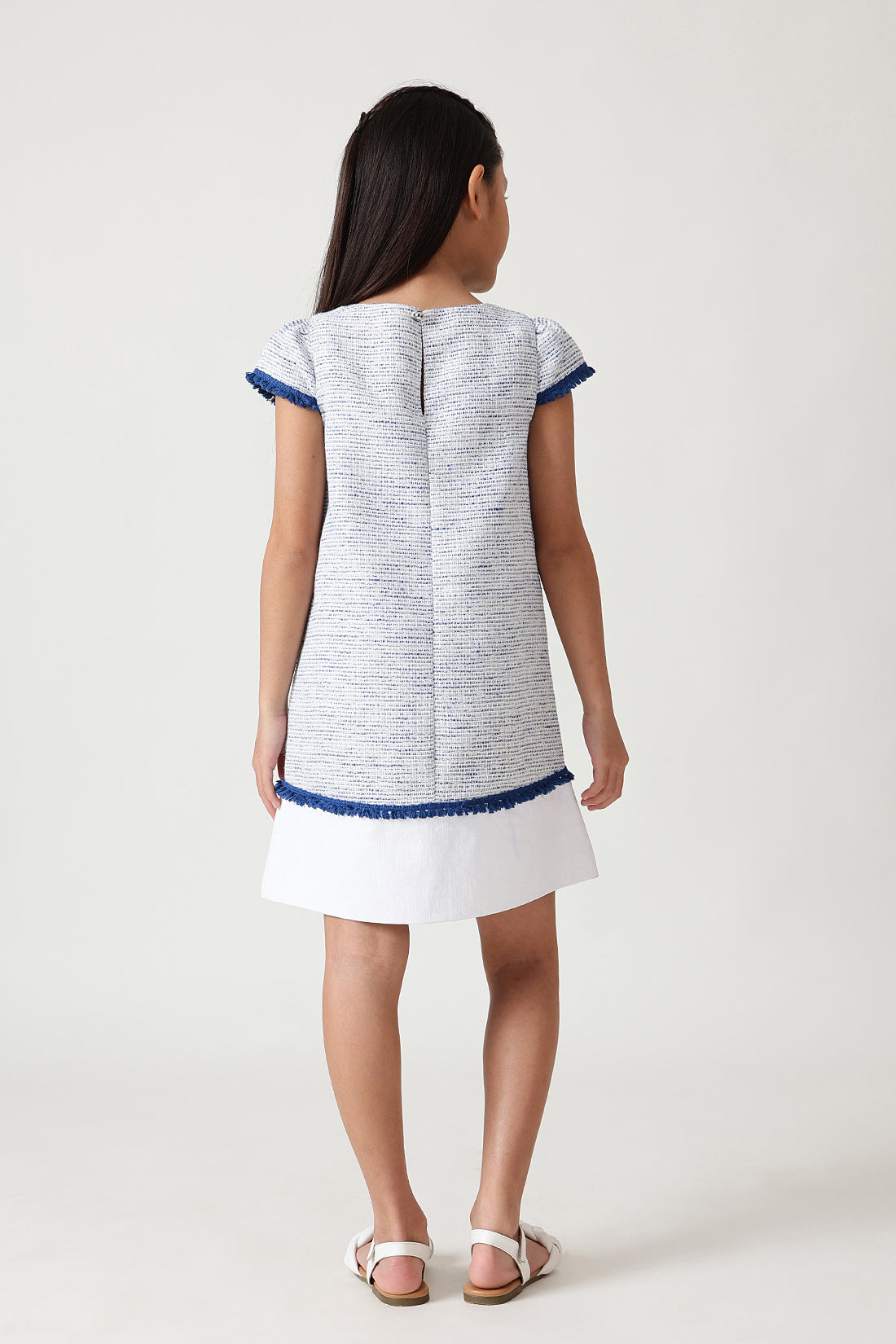Girls Blue A-Line Cap Sleeve Textured Dress by One Friday