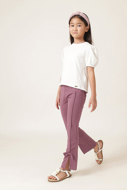 Girls Peach Solid Cotton Casual Jeggings
