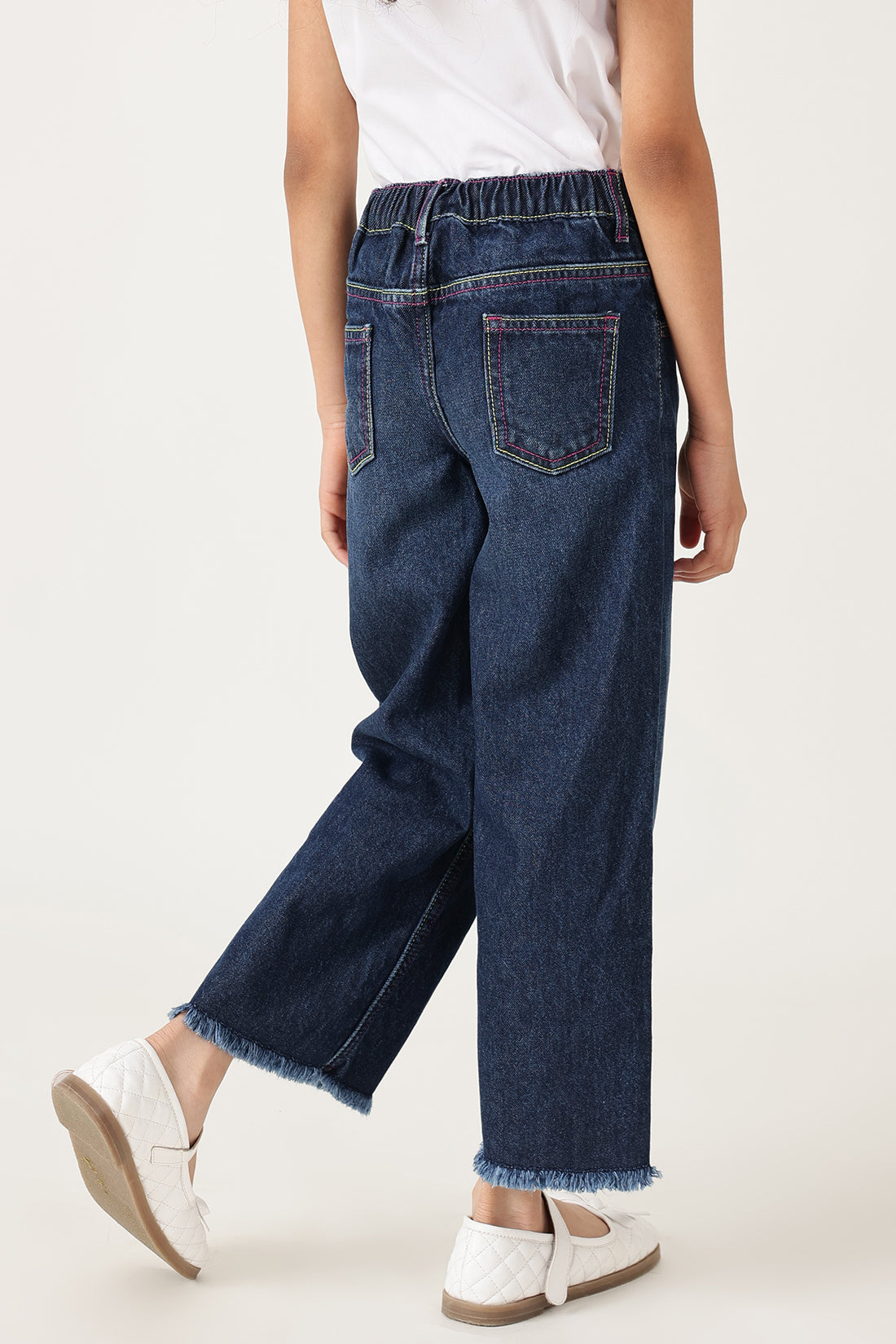 Girls Blue Straight Fit Solid Jeans by One Friday