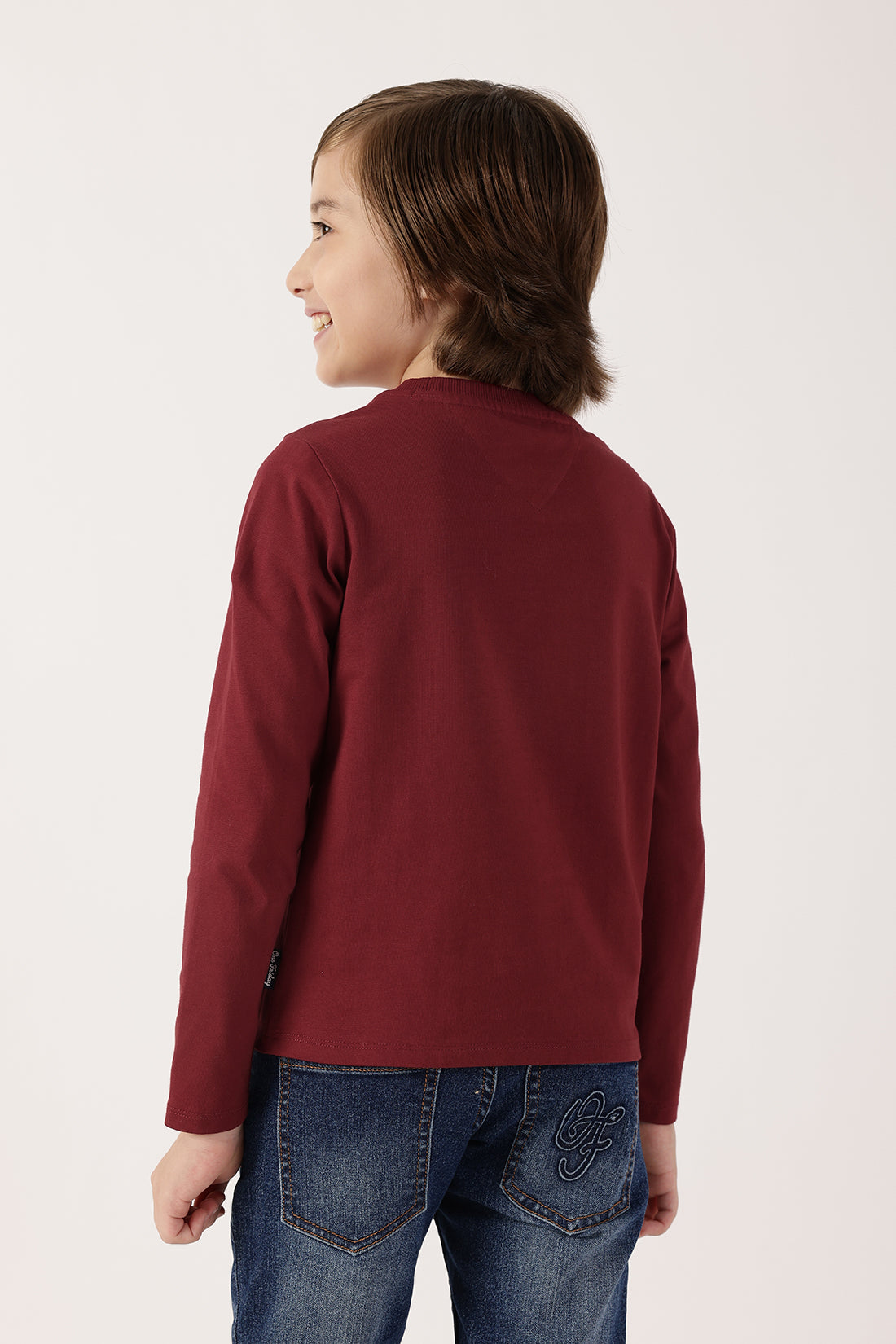 Boys Red Round Neck Cotton T-Shirt