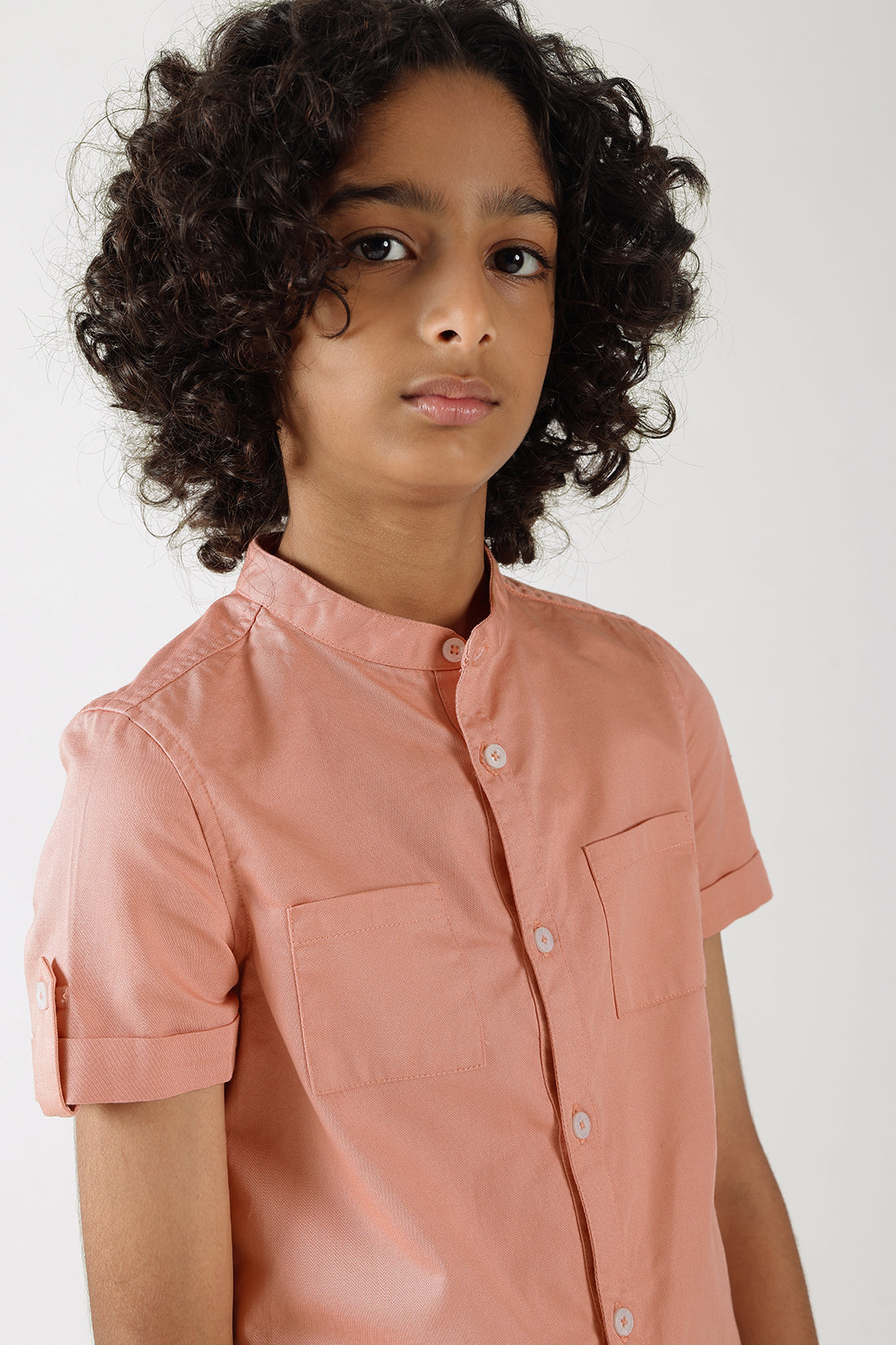 Boys Pink Regular Fit Half Sleeve Solid Shirt by One Friday