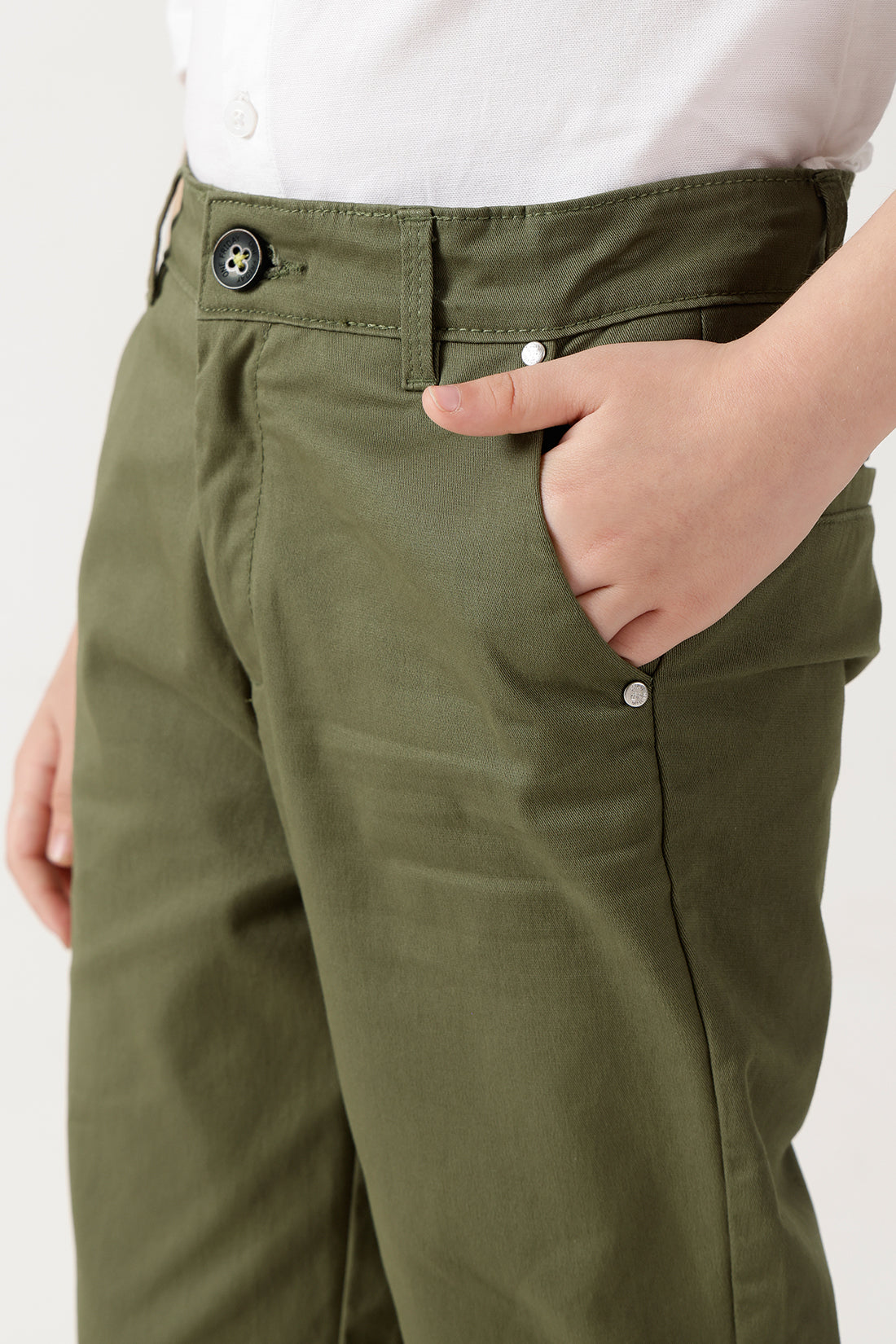 Boys Olive Loose Fit Solid Cargo Trouser By One Friday