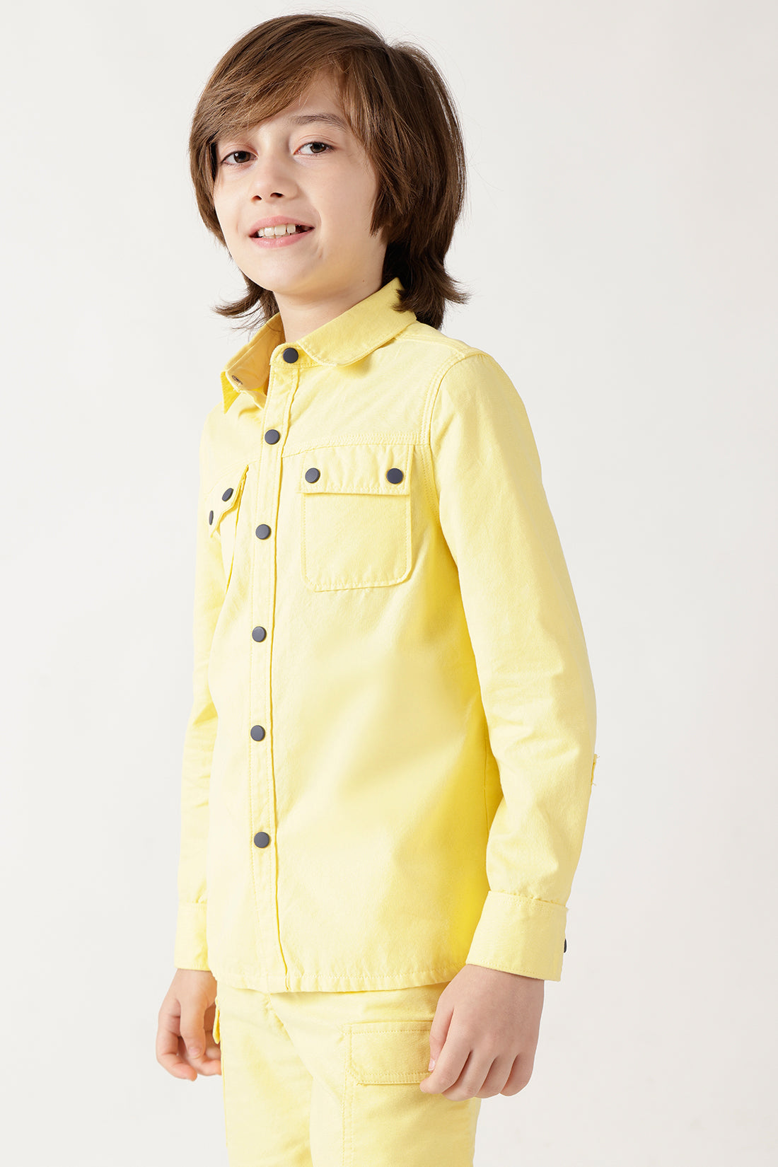Boys Yellow Loose Fit Full Sleeve Solid Shirts By One Friday