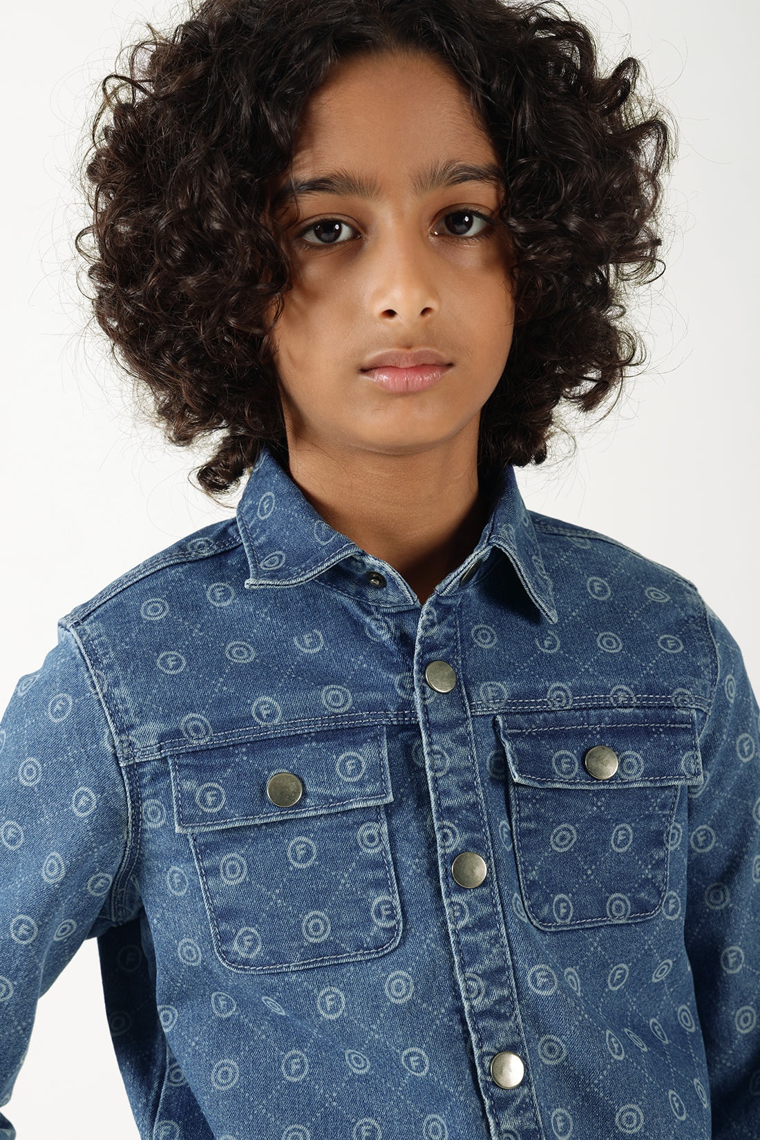Boys Blue Full Sleeve Loose Fit Printed Shirt by One Friday