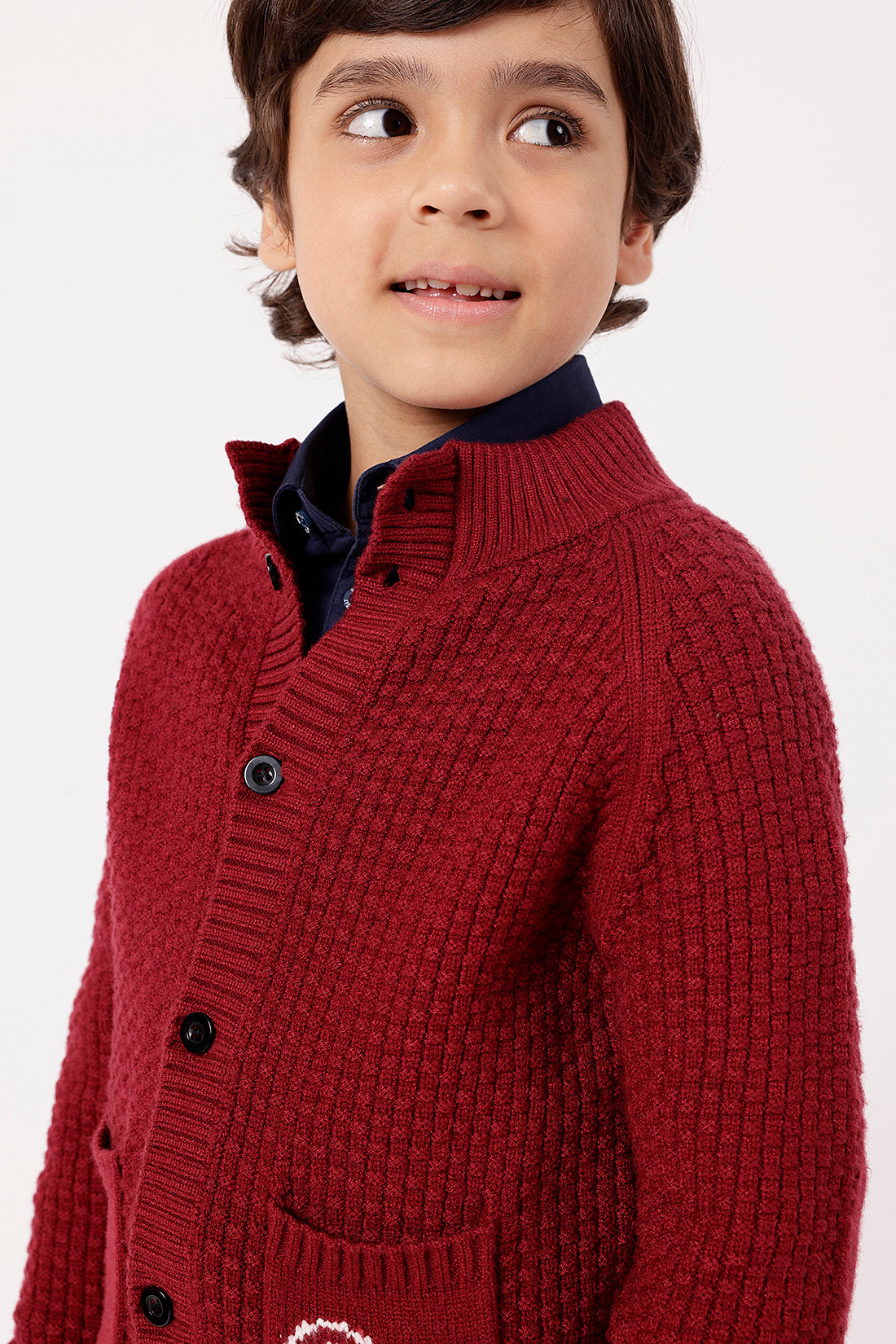 Boys Burgundy Knit Cardigan