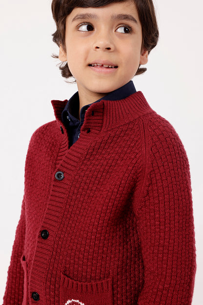 Boys Burgundy Knit Cardigan