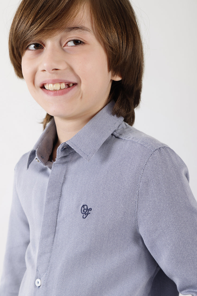 Boys Grey Regular Fit Full Sleeve Solid Shirt by One Friday