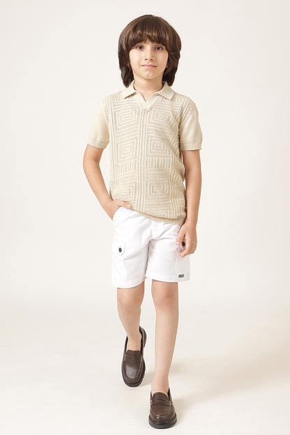 Boys Beige Solid Cotton Summer T-Shirt – Regular Fit