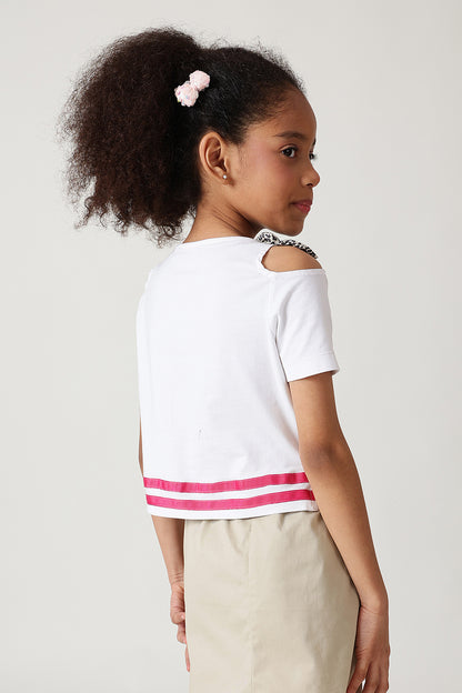 Girls White Regular Fit Sleeveless Solid Top by One Friday