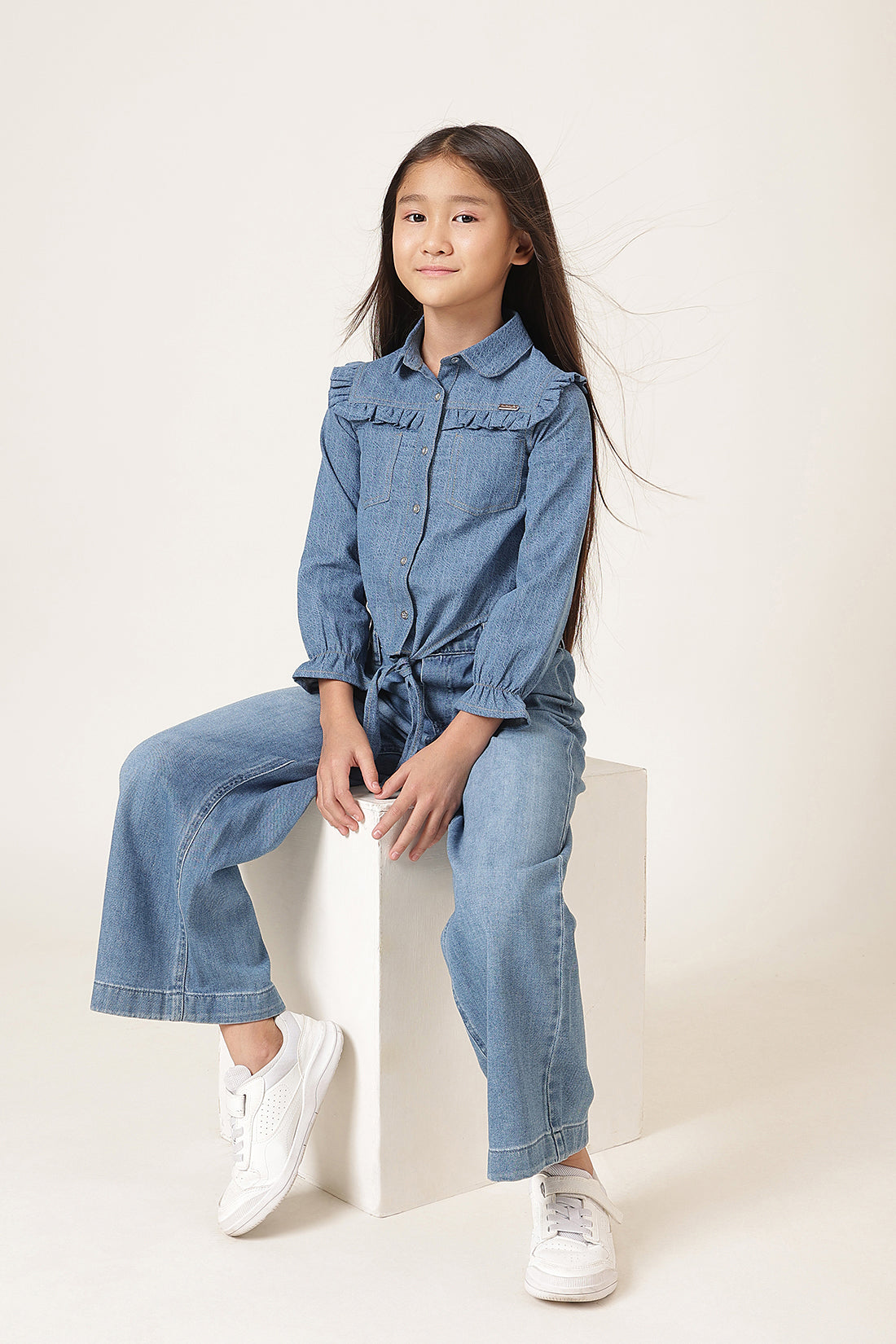 Girls Blue Denim Shirt Style Top