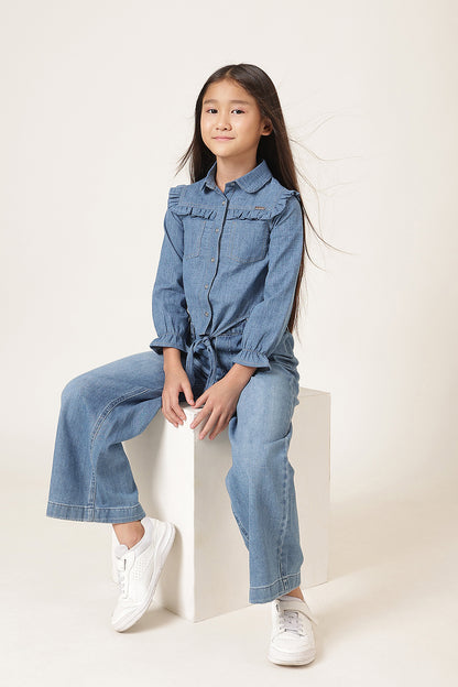 Girls Blue Denim Shirt Style Top