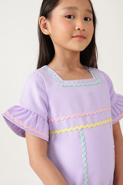 One Friday Girls Lilac Solid Dress