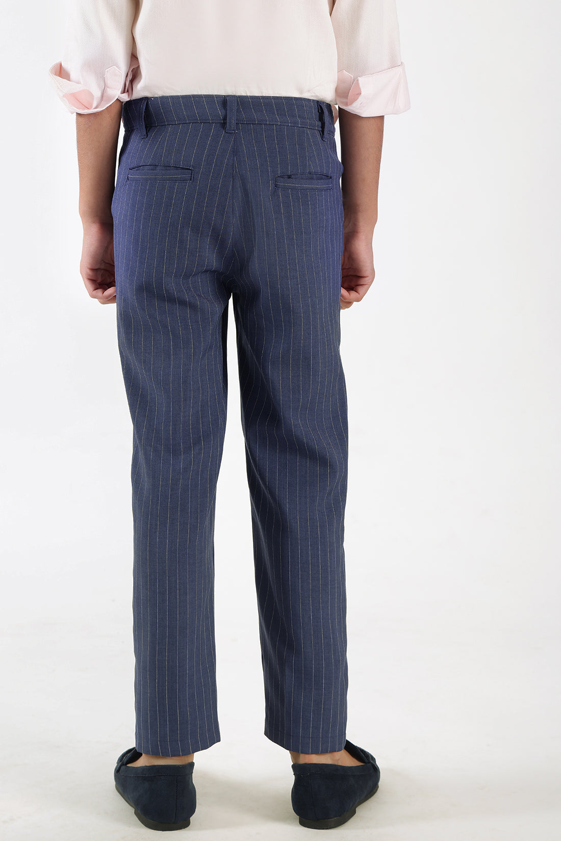 Boys Blue Regular Fit Striped Trouser by One Friday