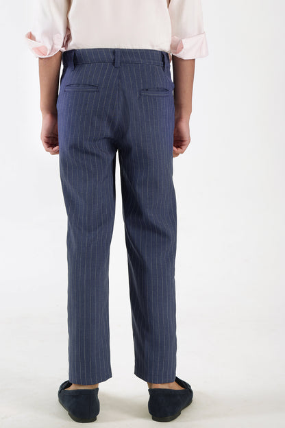 Boys Blue Regular Fit Striped Trouser by One Friday