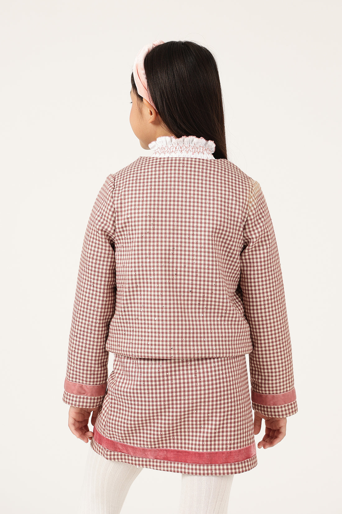 Girls Multicolour Checked Zip Jacket