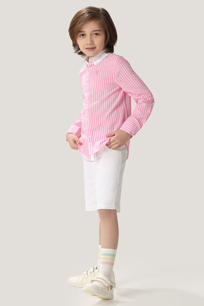 Boys Pink & White Striped Shirt