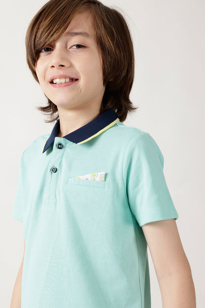 Boys Aqua Blue Half Sleeve Solid T-Shirt by One Friday