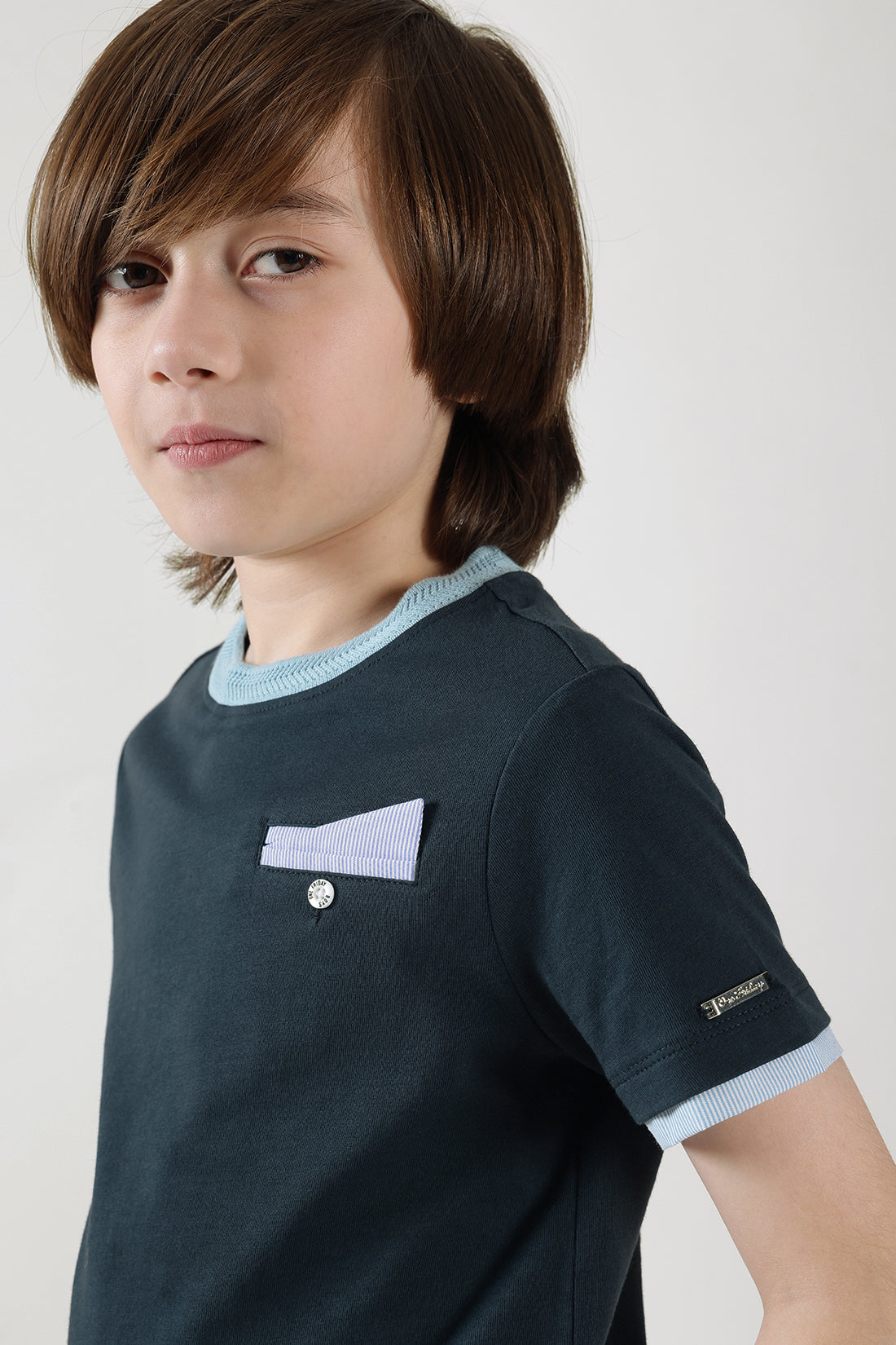 Boys Navy Blue Regular Fit Half Sleeve Solid T-Shirt by One Friday