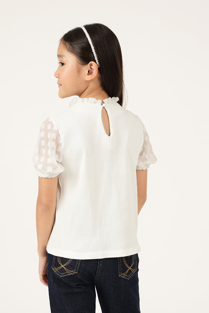 Girls Off White Half Sleeve Cotton Knit Top – Retro Pop