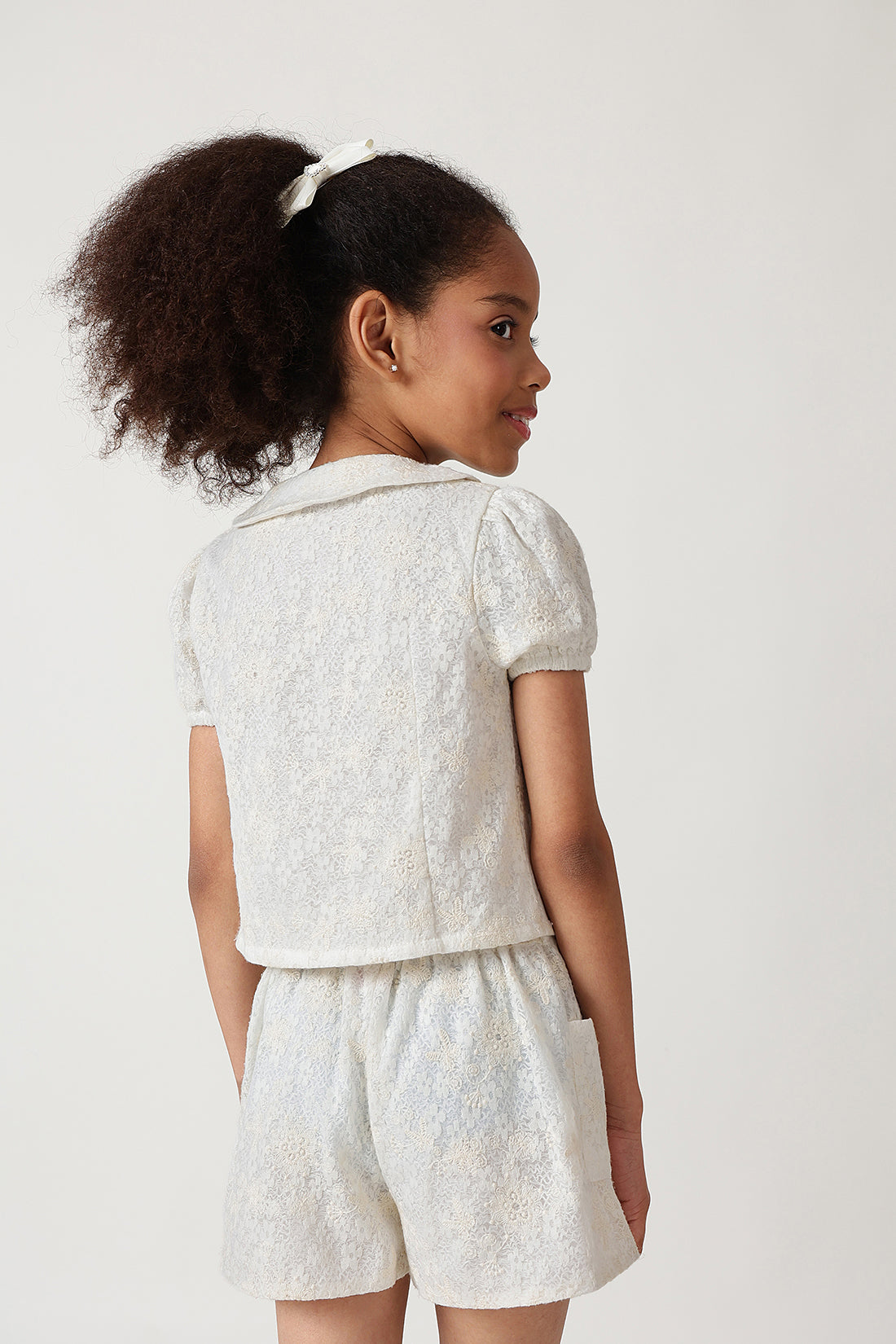 Girls Off-White Regular Fit Short Sleeve Solid Top