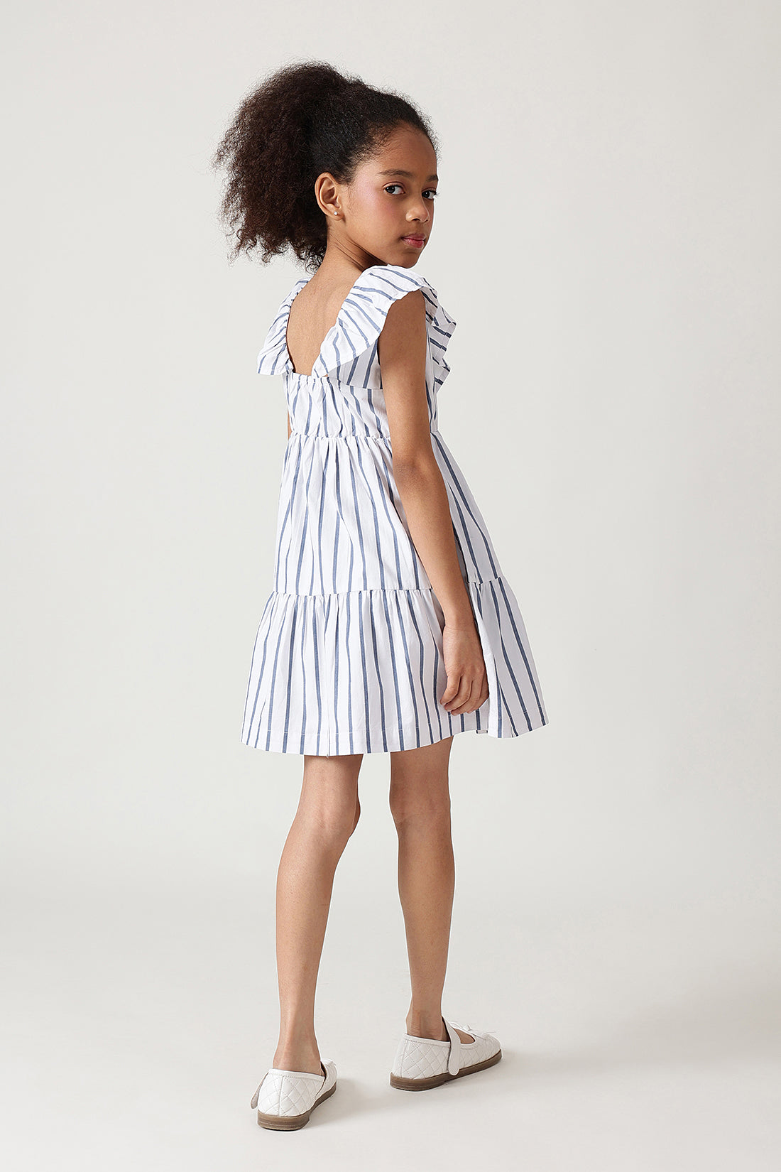 Girls White Striped Dress