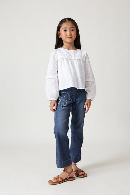 Girls Blue Regular Fit Solid Denim Jeans by One Friday