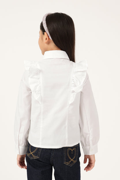 Girls Off White Shirt Collar Cap Sleeve Top