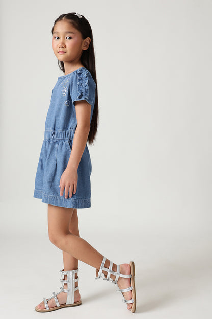 Girls Dark Blue Regular Fit Jumpsuit