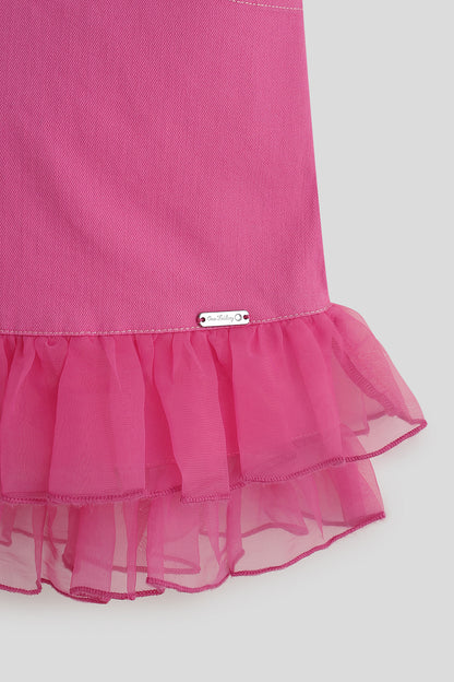 One Friday Girls Pink Solid Skirt