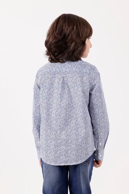 Boys Blue Printed Cotton Shirt