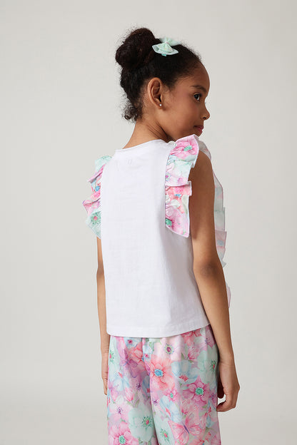 Girls White Regular Sleeveless Solid Top by One Friday