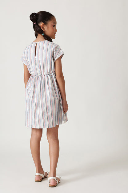 Girls Multi Color Regular Raglan Sleeve Yarn Dyed Dress by One Friday