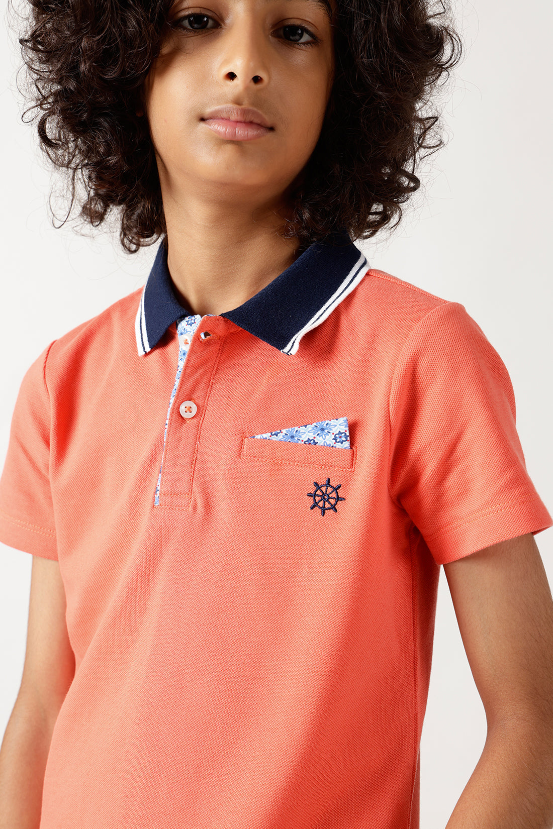 Boys Peach Regular Fitted Half Sleeve Solid T-Shirt by One Friday