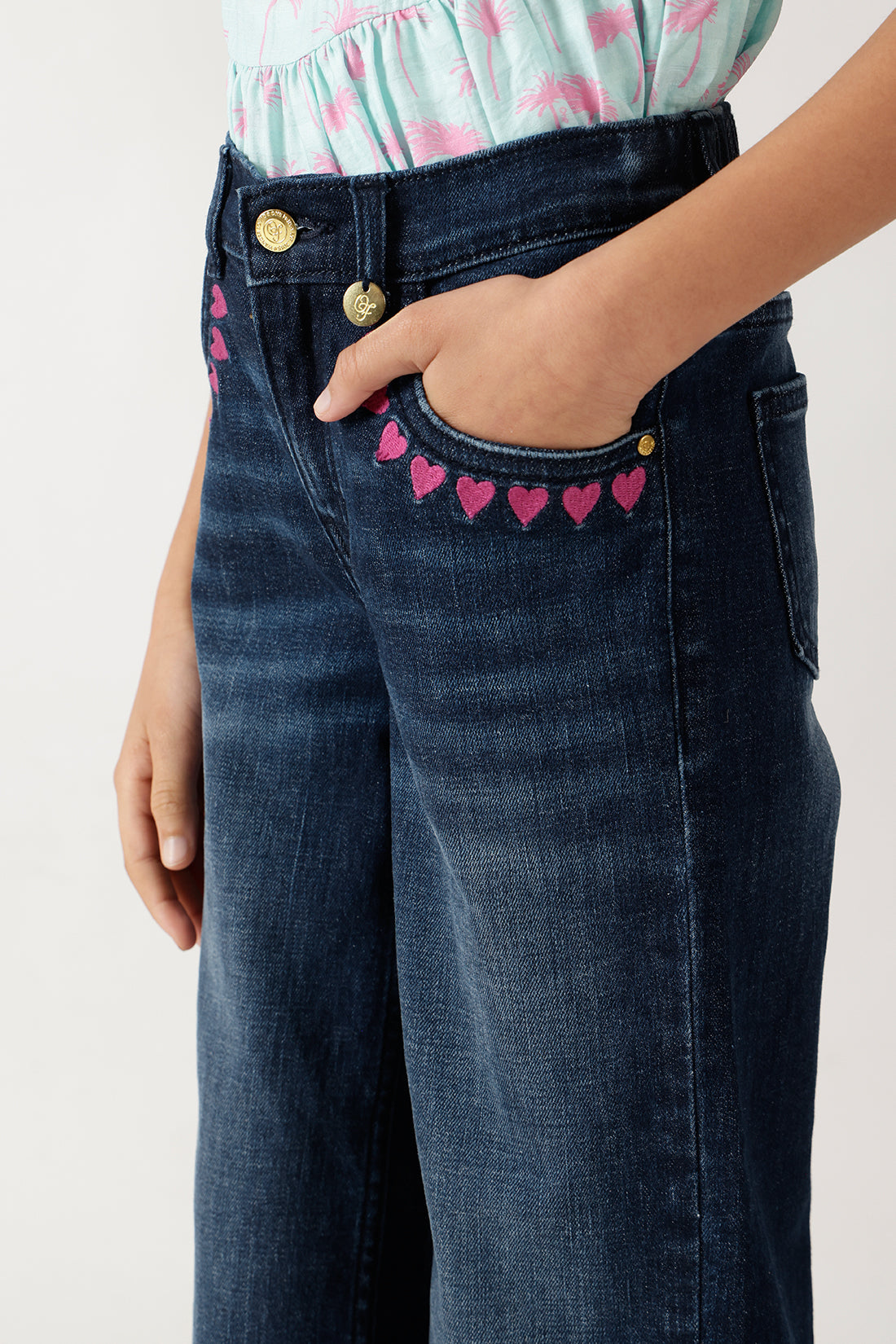 Girls Blue Straight Fit Solid Denim Jeans by One Friday