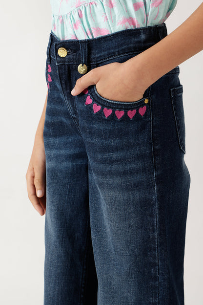 Girls Blue Straight Fit Solid Denim Jeans by One Friday