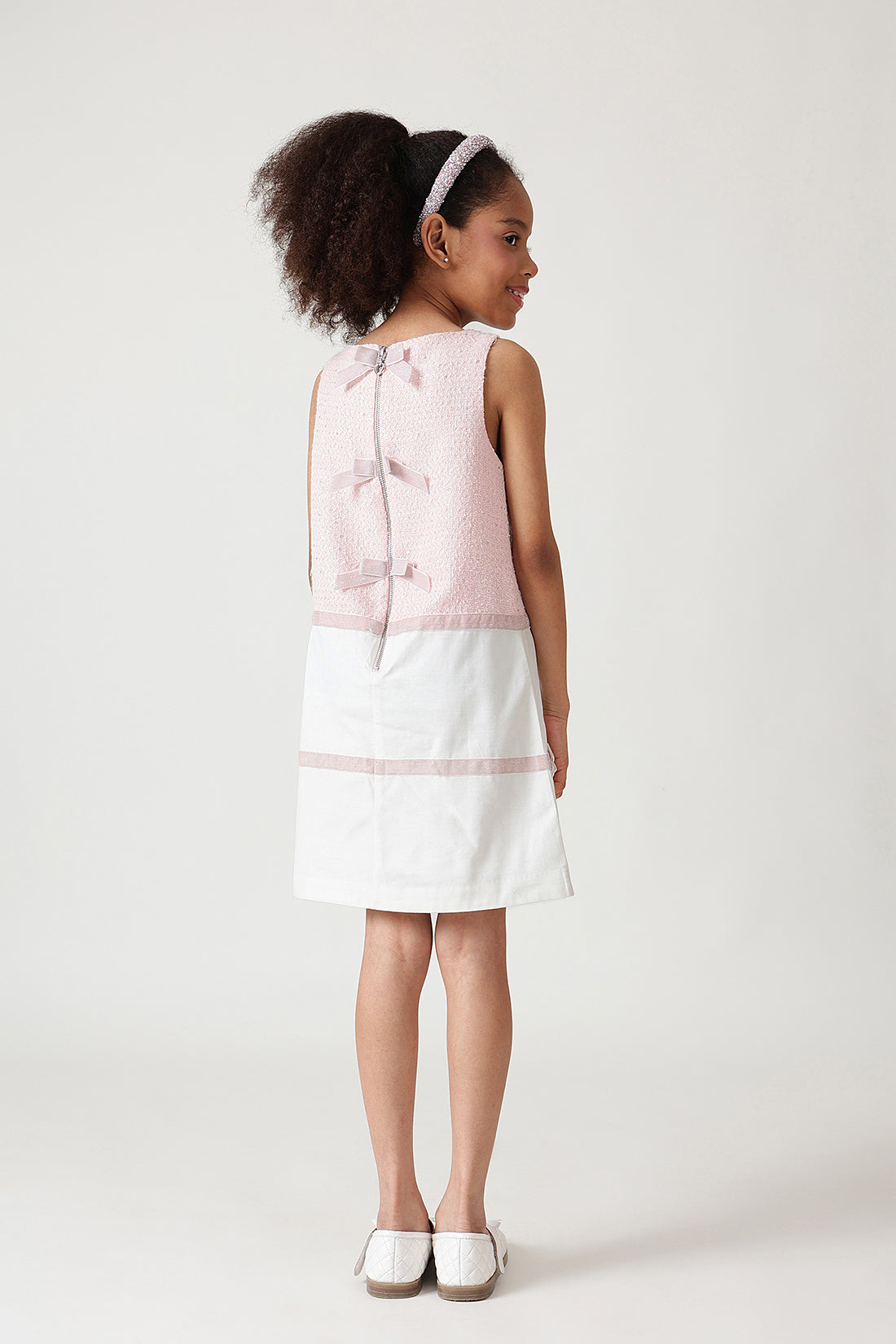 Girls Pink A-Line Sleeveless Textured Dress