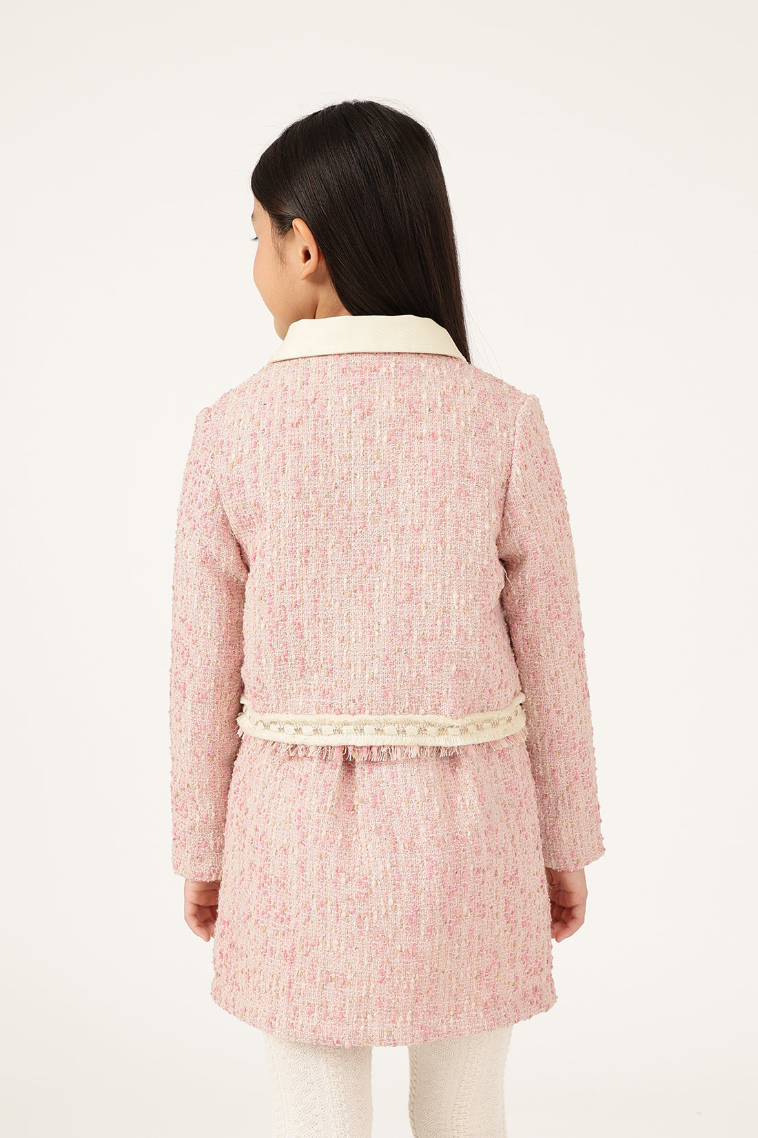 Girls Multicolour Bouclé Shirt Collar Jacket