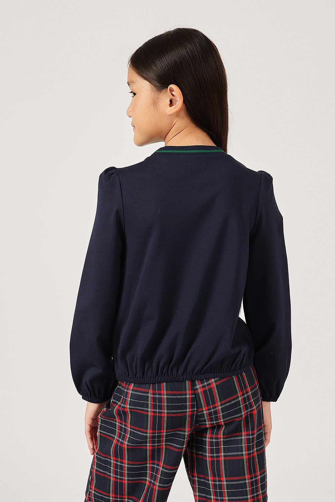 Girls Navy Blue Floral Print Full Sleeve Top